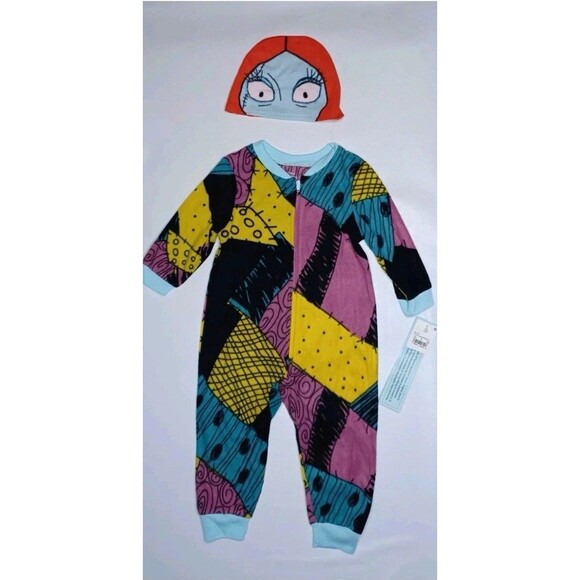 The Nightmare Before Christmas Sally Sleeper Zip Pajama- Black 2T With Hat - Picture 4 of 4